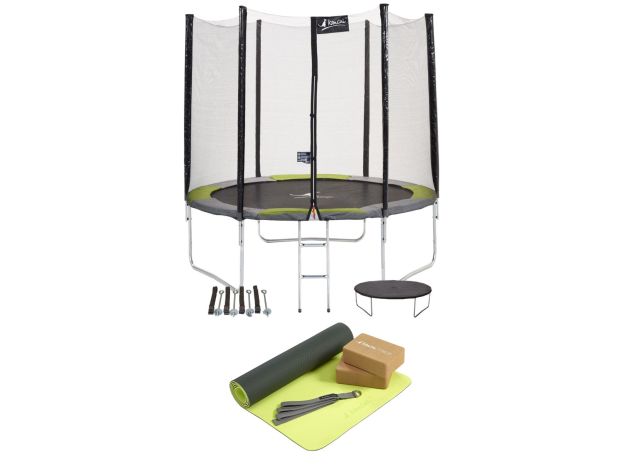 Trampoline de jardin coloré avec son filet de protection extérieur