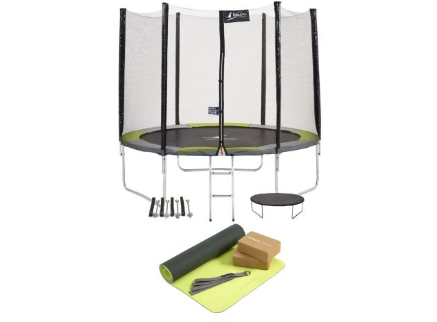 Trampoline YZI 300 vert/gris + échelle + couverture + kit ancrage + Kit Yoga Expert