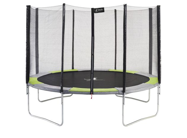 Trampoline de jardin coloré avec son filet de protection extérieur