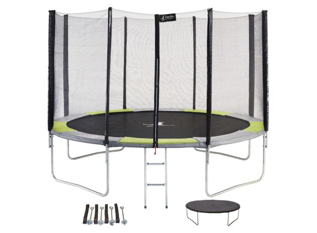 Trampoline de jardin coloré avec son filet de protection extérieur + échelle + couv + kit